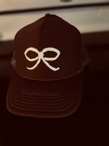 Brown and White Bow Trucker Hat