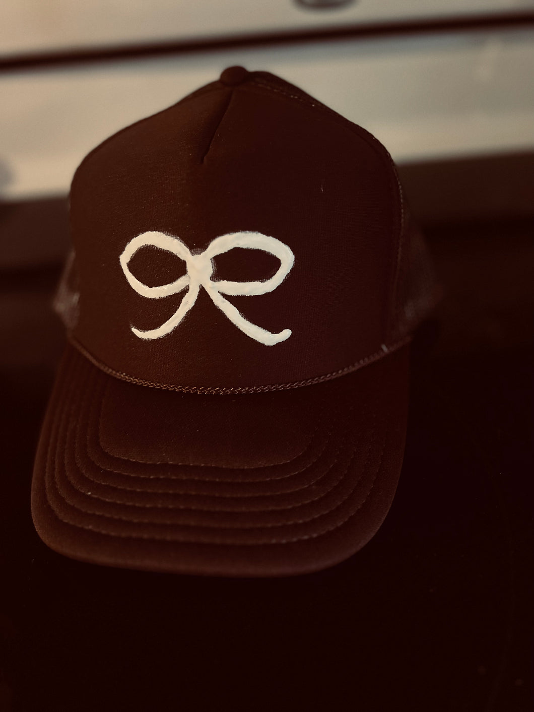 Brown and White Bow Trucker Hat