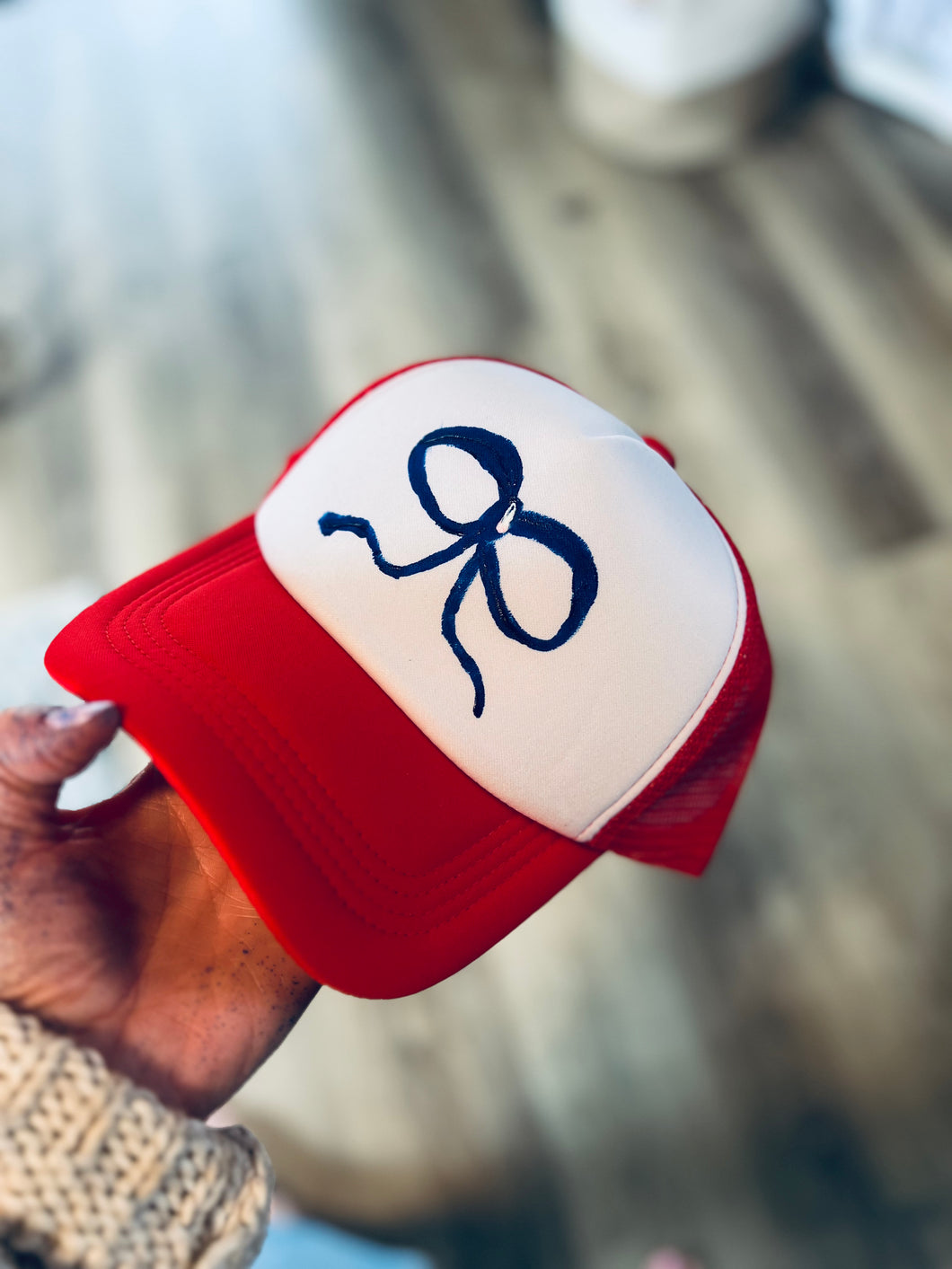 Red and Blue Bow Trucker Hat